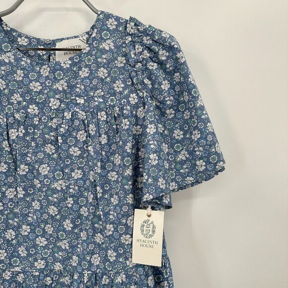 Hyacinth House by Tuckernuck Blue Floral Romy Tiered Mini Dress sz XS NWT - Picture 2 of 8